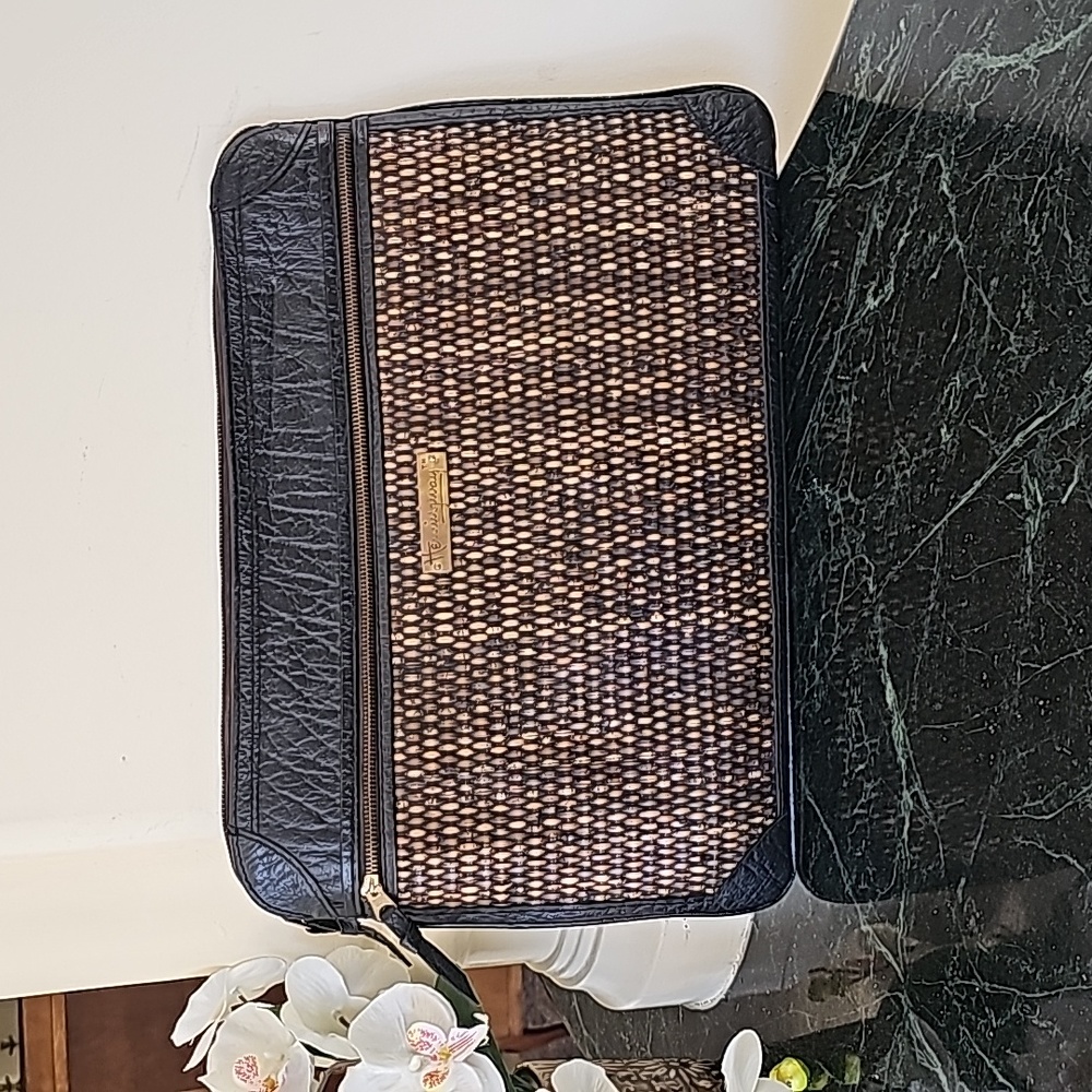 Vintage Leather & Woven Rattan Portfolio / Document Bag – Made in England – Rare